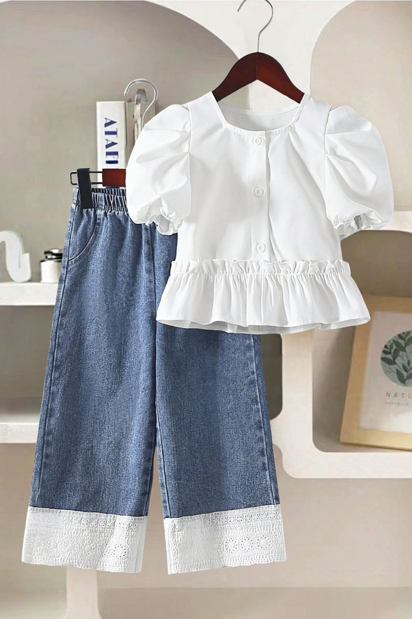 Trendy Baby Girl White Top & Denim Pant Set | Stylish Casual Outfit | 1-5 Years