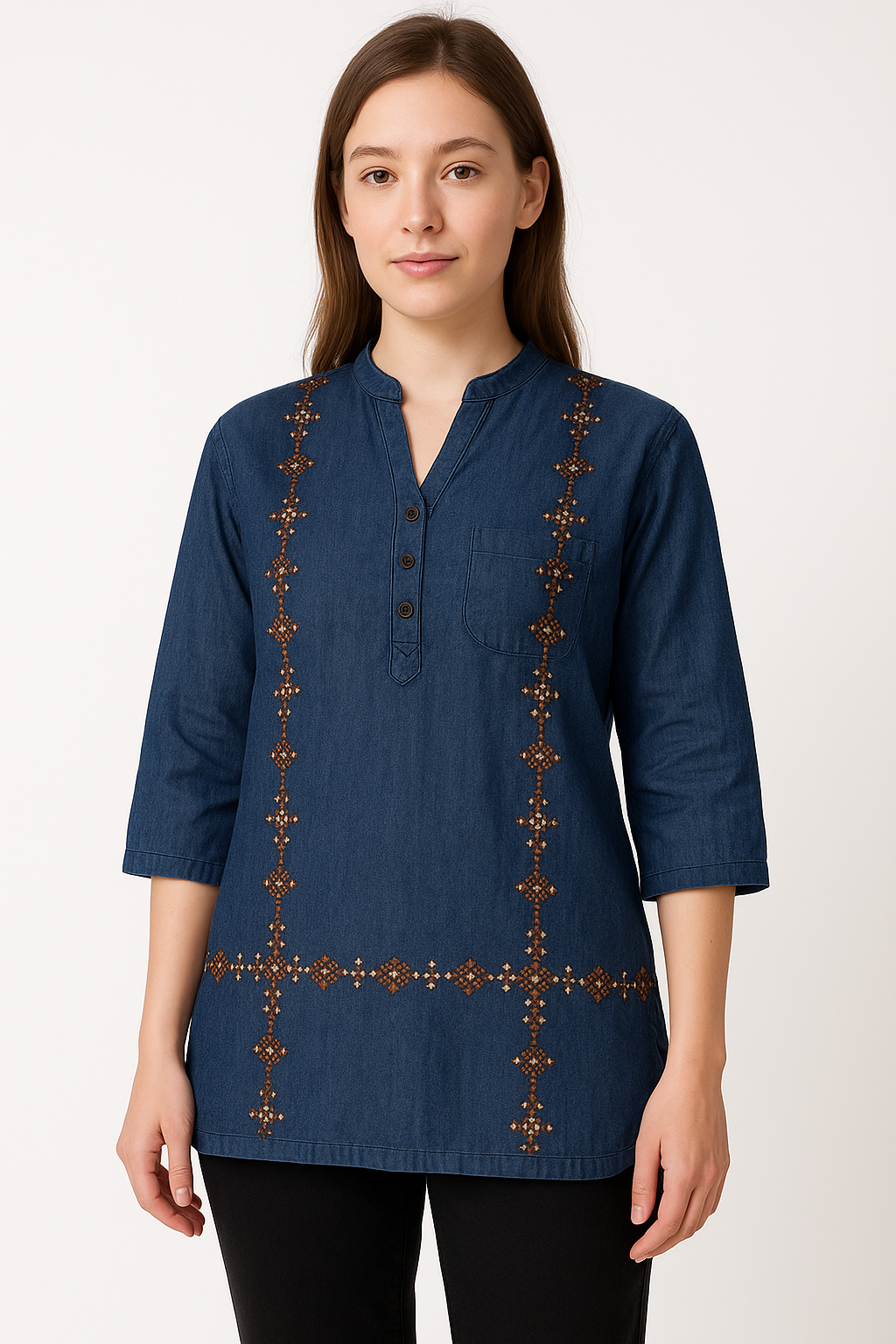Elegant Embroidered Denim Shirt – Latest Style for Girls 2025