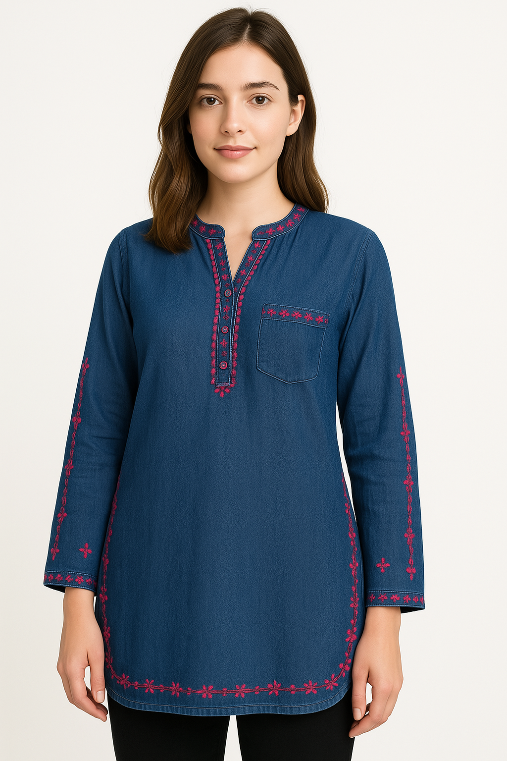 Trendy Women’s Denim Shirt with Embroidery – Fashionable Streetwear