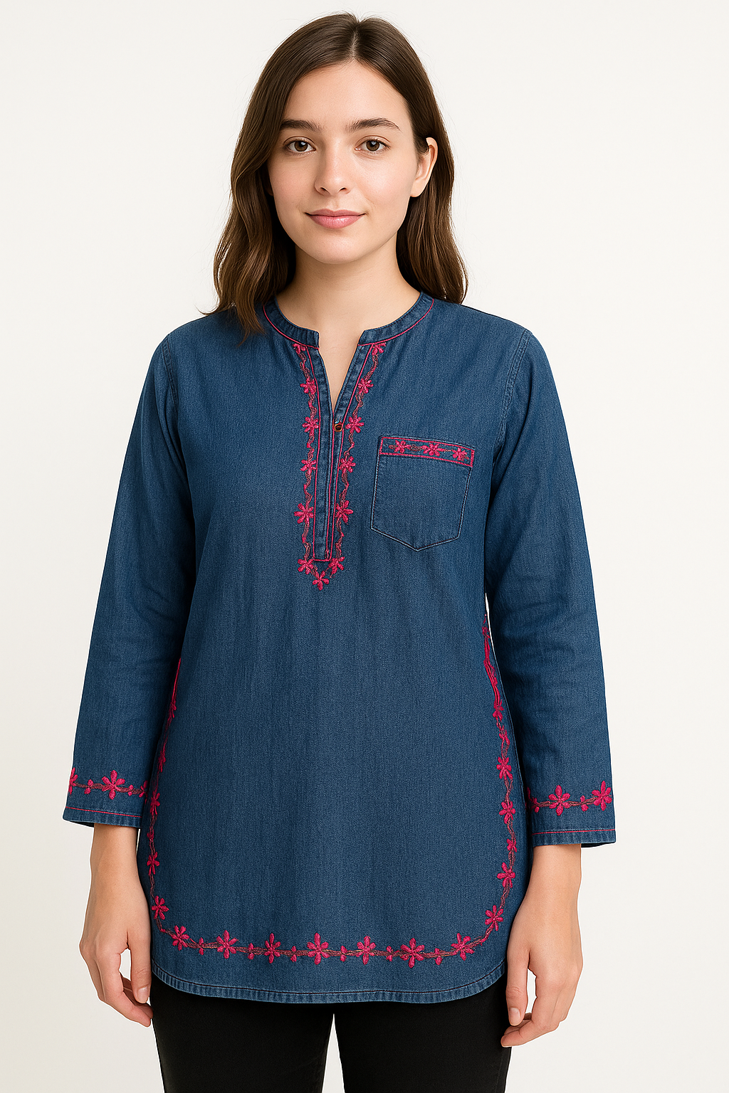 Denim Shirt with Beautiful Embroidery – Perfect for Casual Events