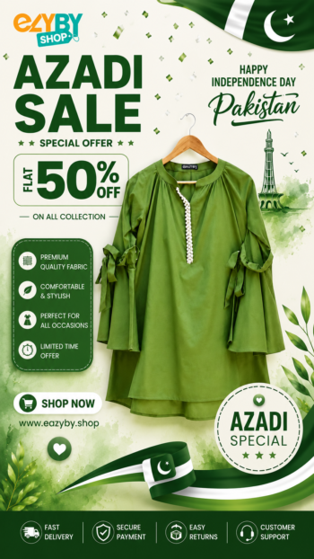 14 August Girls Cotton Shirt Pakistan Green Independence Day Outfit