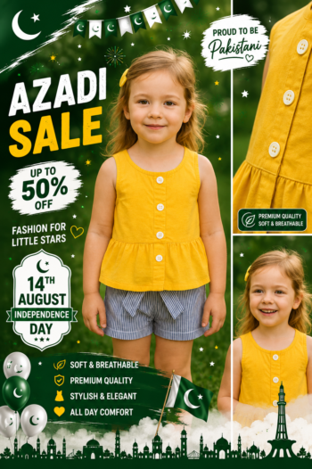 Pure Cotton Baby Girl Outfit Yellow Blue in Pakistan